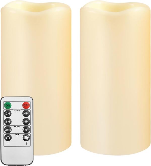 Waterproof Flameless Remote Control Candles, 2PACK (D3''*H5.5''), Battery Operated Flickering LED Pillar Candle