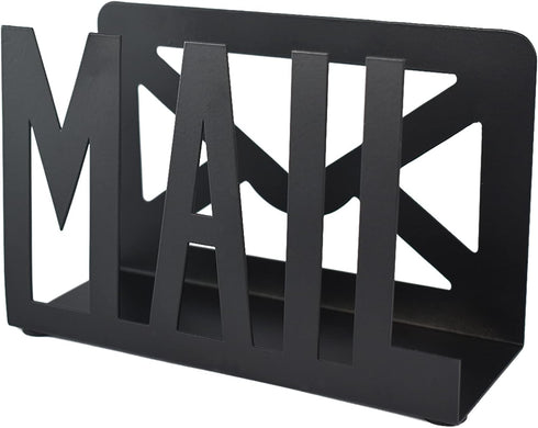 Desktop Letter Holder, Two-Sided Black Metal Cutout Mail Sorter, Envelope Holder for Home Office School