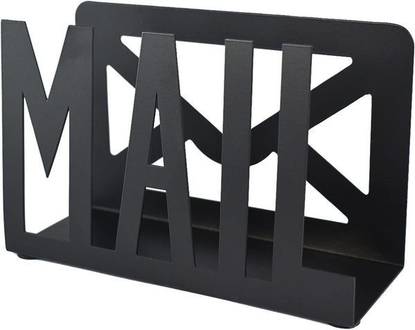 Desktop Letter Holder, Two-Sided Black Metal Cutout Mail Sorter, Envelope Holder for Home Office School