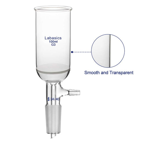 Borosilicate Glass Buchner Filtering Funnel with Fine Frit (G3), 46mm Inner Diameter, 80mm Depth, 24/40 Joint