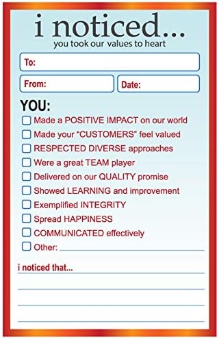 Trainers Warehouse I Noticed Pads, Appreciation Notes in Duplicate, Great for Educational and Team Building Purposes