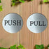 SUQ I OME 3" Round Brushed Stainless Pulls - Premium Push Pull Door Sign & Safety Decals, Silver