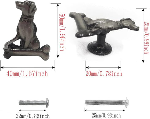 Cabinet Knobs Dog Knob, 6 Pcs Animal Single Hole Handle Ancient Tin Color Decorative Pull Furniture Door Cabinet Cupboard Drawer Closet Wardrobe Bedside Table Hardware Home Accessories by Paxar