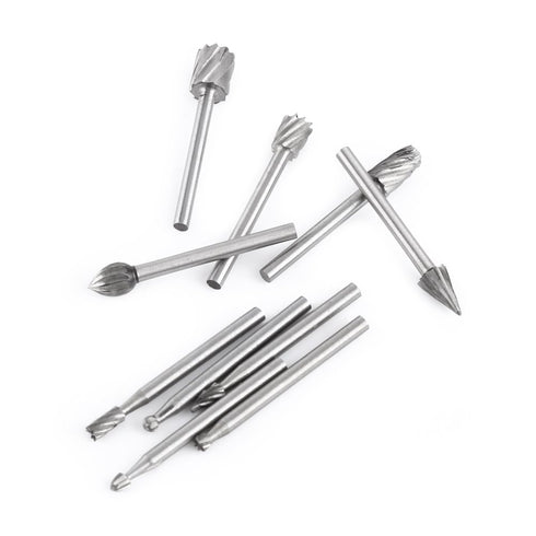 10pcs Tungsten Carbide Rotary Burr Kit, 1/8" Shank High Speed Steel Burrs, Rotary Files Woodworking Carving Tool Set