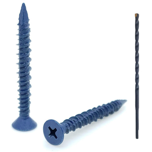 100 Qty 3/16" x 1-3/4" Flat Head Phillips Concrete Screws for Masonry, Block & Brick