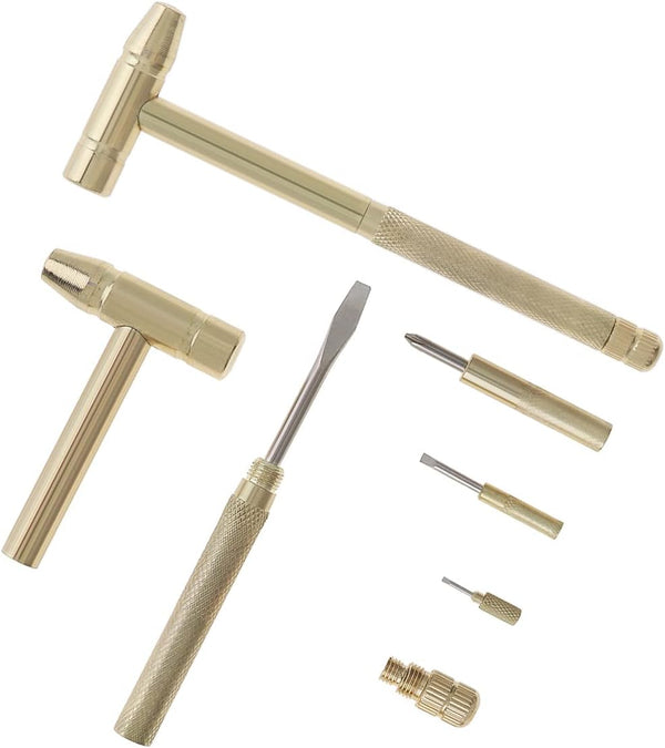 6 in 1 Mini Multifunction Copper Hammer & Screwdriver Hand Tools, Detachable Screwdriver for Watchmaker Jewelers