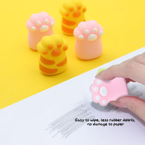 Cat Paw Erasers, 4Pcs 3D Mini Animal Paw Design Erasers for School Office Supply Stationery