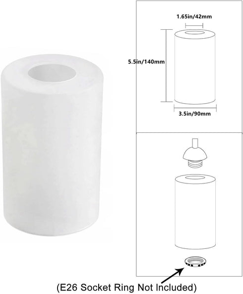 MISUOVERRE 2 pack, 1-5/8-inch 3.5, 5.5" Frosted Glass Lamp Shade, Pendant Light Shade Cylinder Glass Shade Replacement