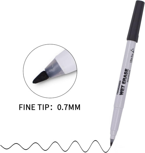 TWOHANDS Wet Erase Markers Ultra Fine Tip,0.7mm,Low Odor,Extra Fine Point,Black,Whiteboard Markers for Office,Home,or Planning Dry Erase Board,20710 by TWOHANDS