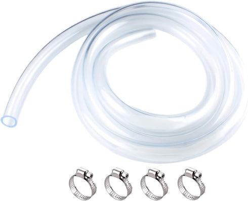 PVC Tubing 3/8" ID x 1/2" OD, 50 ft Clear Vinyl Tubing with 4 Stainless Clamps for Water, Air, Oil Transfer