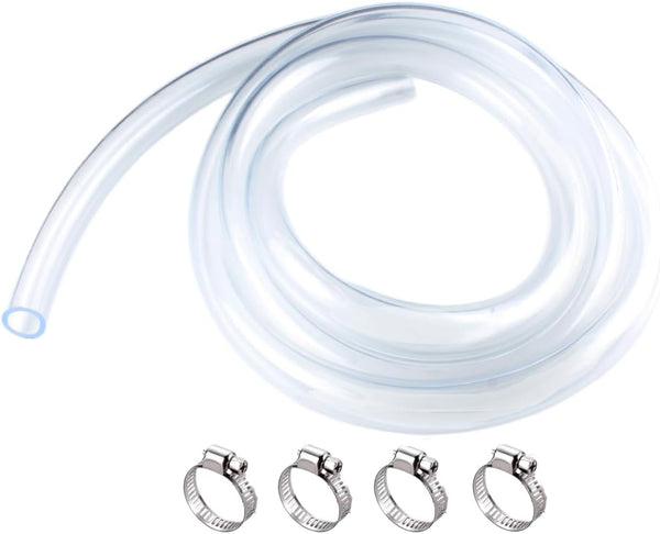 PVC Tubing 3/8" ID x 1/2" OD, 50 ft Clear Vinyl Tubing with 4 Stainless Clamps for Water, Air, Oil Transfer
