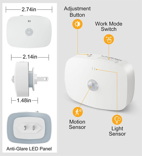 LEDBROS Dimmable 3-Color LED Night Light, Plug-in LED Backlit Night Light with Motion Sensor & Dusk to Dawn Sensor