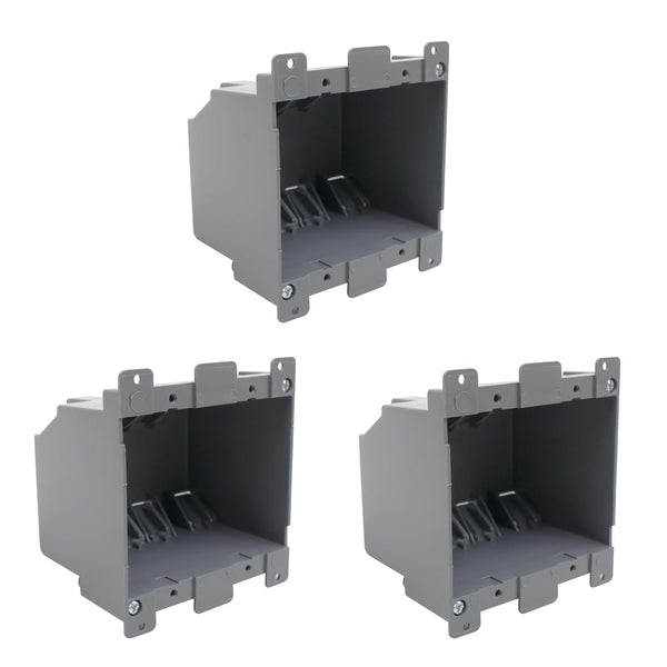 2-Gang PVC Old Work Electrical Outlet Box, 26 Cubic Inch Plastic Junction Box, 3 Pack, ETL Listed