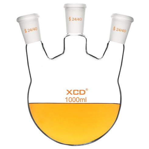 Glass Round Bottom Flask, Heavy Wall Borosilicate Lab Flask with 24/40 Center and Side Standard Taper Joint (1 L)