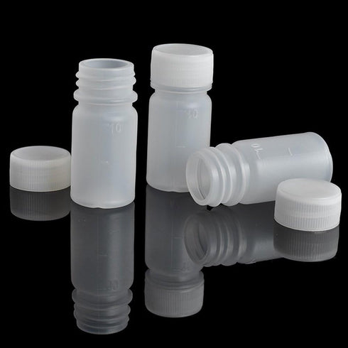 100Pcs 10ml PE Plastic Empty Small Mouth Graduated Lab Chemical Container Reagent Bottle Sample Sealing Liquid Medicine Bottles by Bezall