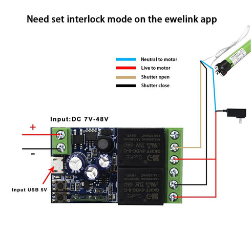 5v DC7V/12v/24v/48v 2 Curtain(2pcs,2ch) Ewelink WiFi Wireless Smart Relay Module USB Channel Switch for Garage Door