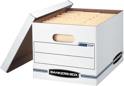 Bankers Box STOR/FILE Basic Duty File Storage Boxes, 12 Pack, Letter/Legal, White/Blue