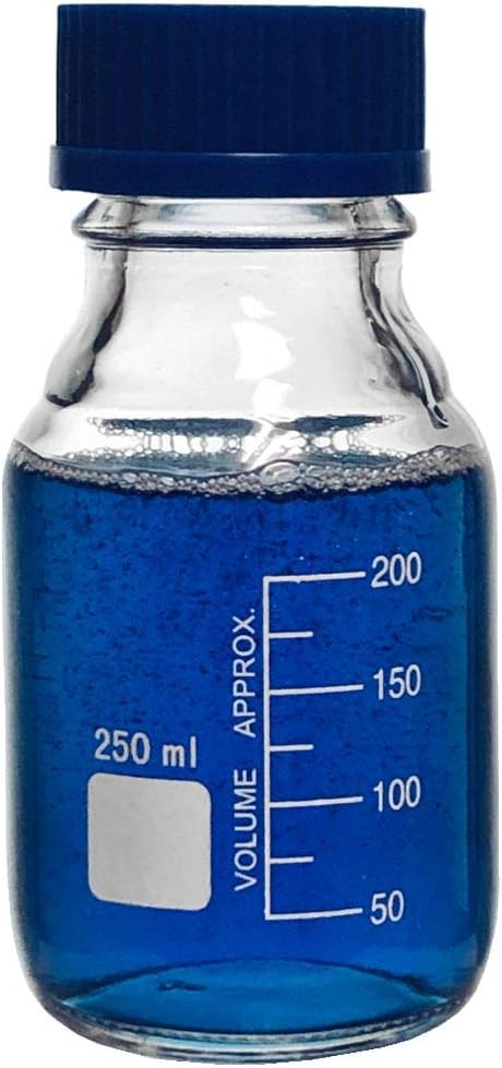 Karter Scientific 250ml Glass Round Media Storage Bottles, Borosilicate Glass with GL45 Screw Cap, Case of 6