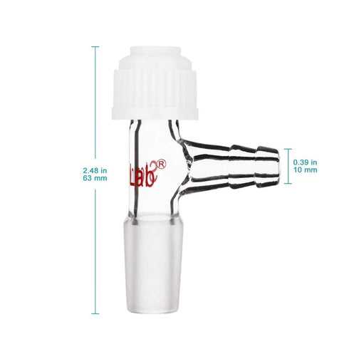 StonyLab Glass Inlet Thermometer Adapter, 14/20 Joint with Side Serrated Hose Connection and Compression Cap Lab Glassware