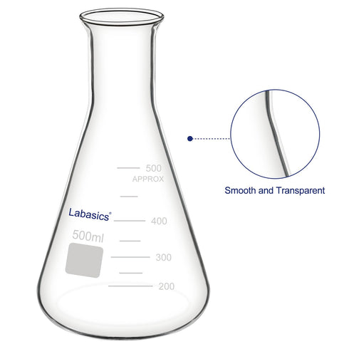 Glass Wide Mouth Erlenmeyer Flask, Borosilicate Glass 500 ml Capacity (Pack of 1)