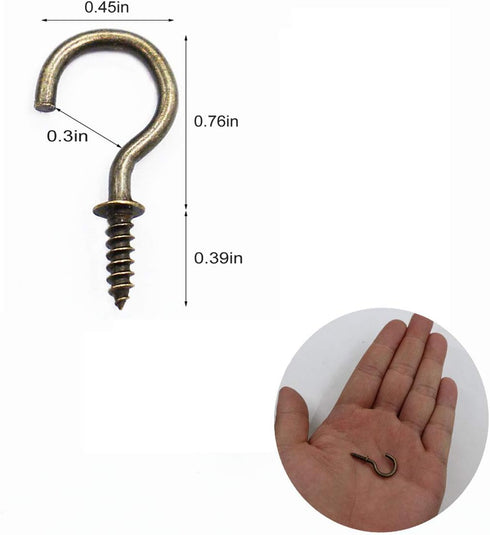 3/4'' Antique Brass Ceiling Hooks, Vintage Bronze Cup Hook Screw-in Light Hooks, 40 Pack