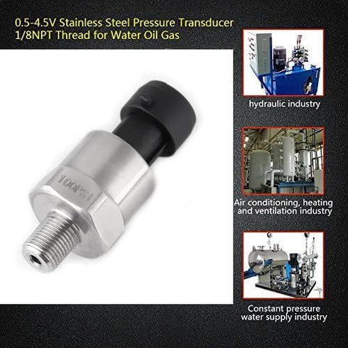100 Psi Pressure Transducer Sensor for Oil, Fuel, Air, Water, 1/8" NPT Thread