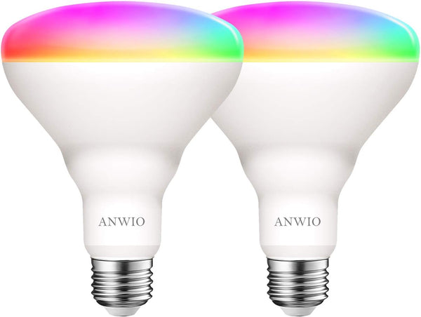 ANWIO Smart Light Bulb BR30 RGB Color Changing LED, WiFi Dimmable Multicolor E26 Base, 1300 Lumen 2 Pack