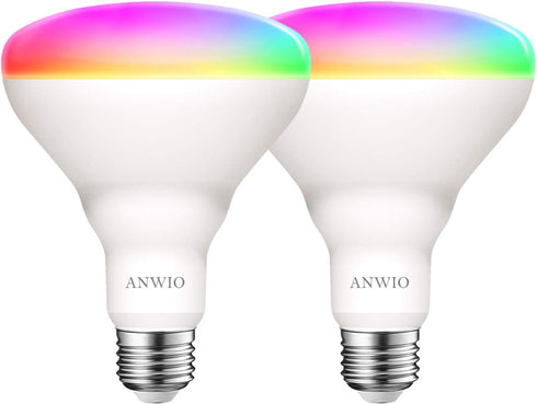 ANWIO Smart Light Bulb BR30 RGB Color Changing LED, WiFi Dimmable, E26 Base, 2 Pack