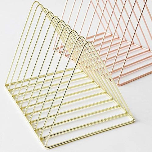 Sooyee 9 Slot Gold Magazine Holder, Desktop File Sorter Organizer, Triangle Bookshelf Decor for Home Office