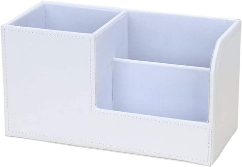 KINGFOM White Desk Organizer Caddy - Multi-function Pu Leather Storage Box for Office Supplies, Pens, Cell Phone,