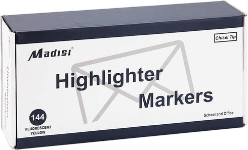 Madisi Bulk Pack Highlighters, Chisel Tip, Fluorescent Yellow, 144-Count