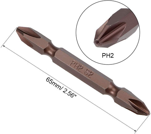 uxcell 2 Pcs PH2 Magnetic Phillips Double Ended Screwdriver Bits, 1/4 Inch Hex Shank 2.56-inch Length S2 Power Tool (Red) by uxcell