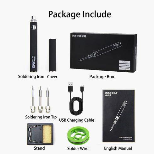 Cordless Soldering Iron Kit, USB Rechargeable Soldering Gun, 3 Temperature Adjustable for DIY Home Repair