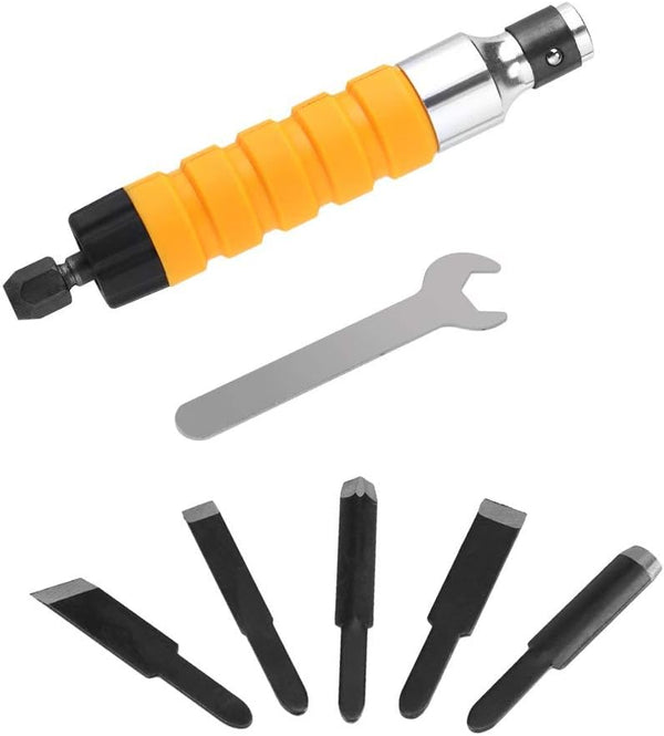 Electric Woodworking Carving Chisel Tool Accessories, 5 Blades and 1 Wrench for Carpenter and Graver