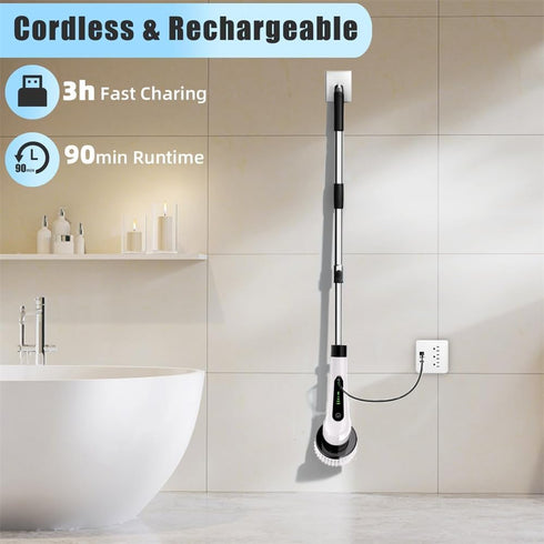 Bamifun 7 Electric Spin Scrubber, Full Body Waterproof Cordless Cleaning Brush with Replaceable Brush Heads Power