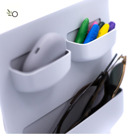 Modern Grey Wall Desk Organizer, 2 Parts with 6 Pockets and Adhesive Holder Shelves for Home or Office Storage