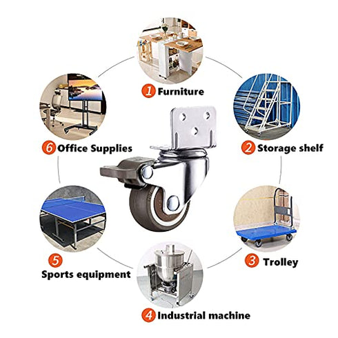 4PCS Crib Rubber Furniture Casters, 1.5 inch L Type 360 Degree Swivel Mute Caster with Mounting Screws