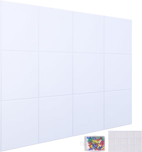 Large Felt Cork Board 47"x35", 12 Pack 11.8"x11.8" Wall Tiles with 60 Push Pins and Adhesive Tabs