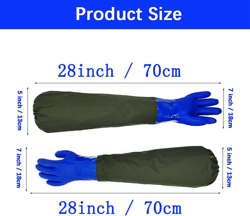 Long Waterproof Rubber Gloves, 28 Shoulder Length Insulated PVC Coated, Chemical Resistant