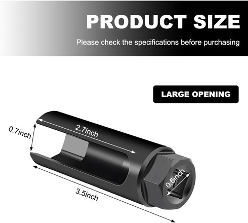 1/2" 6-Point O2 1/2" DXNQ Drive Sensor Socket Wrench with L-Shaped Extension Bar, Chrome Vanadium Steel, Universal Fit