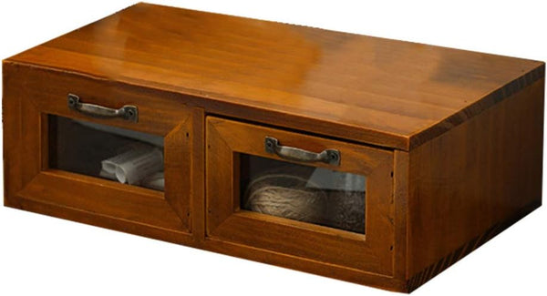 LIFKOME Wood Desk Organizer with 2 Drawers, Bamboo Storage Box for Coffee