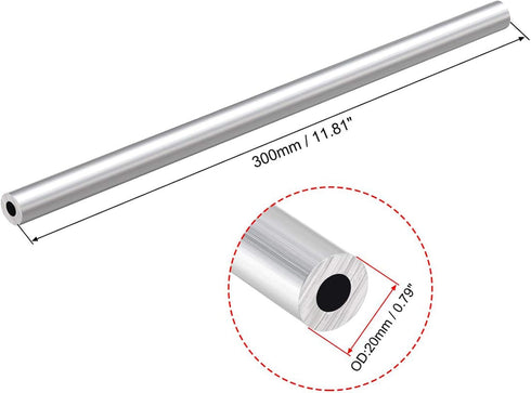 TOP-VIGOR 1Pc 6063 Aluminum Round Tube, 20mm OD, 12mm ID, 300mm Length Seamless Tubing for Industry DIY Projects