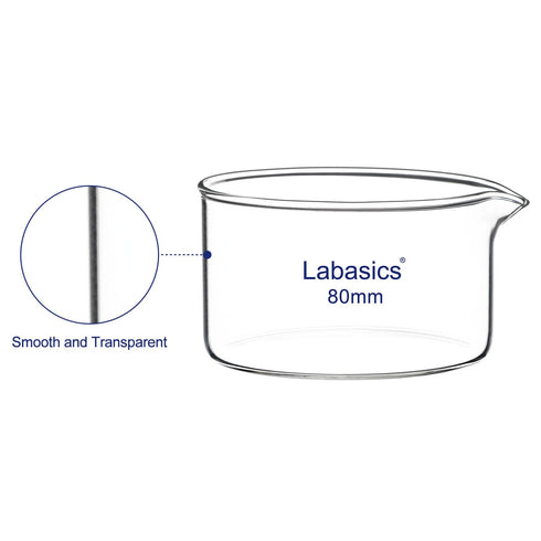 Crystallizing Dish with Spout and Heavy-Duty Rim, Thick-Walled Design High Borosilicate Glass Reusable Crystallizing Dishes for Crystallization and Evaporation, 100 ml Capacity OD 80 mm