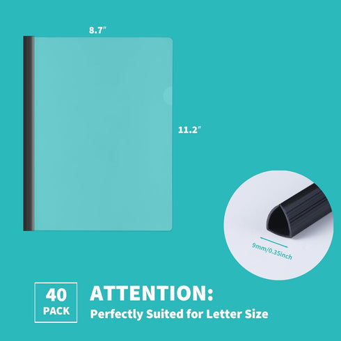 Binditek 40 Pack Clear Report Covers with Sliding Bars, Black, 9mm Sliding Bar File Folder Binder, 50 Sheet Capacity, Back to School Supplies, for Students and Coworkers by Binditek