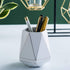Ceramic Desk Cute Pen Holder Stand Gold Line Pencil Cup Pot Desk Organizer Makeup Brush Holder (White)