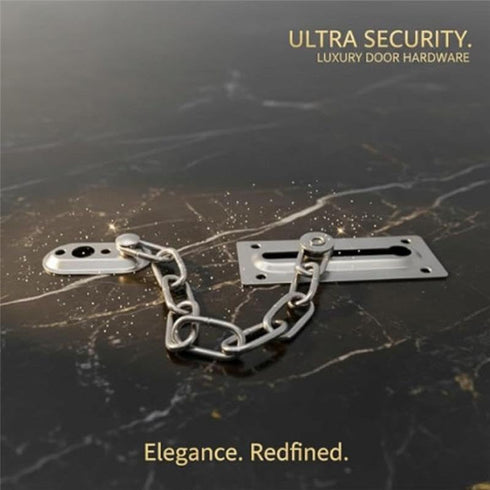 Gadgetime USA Satin Nickel Door Chain Guard Heavy-Duty Solid Brass Lock for Home, Apartment & Office Security, Extra