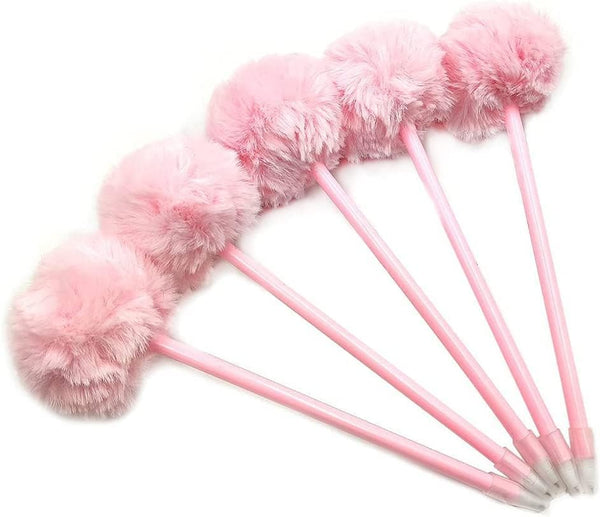 Needle Gel Ink Pens 5 PCS, Purple Pom Pom Fluffy Pompoms Plastic Rollerball Cartoon Ball Point Pens for Kids