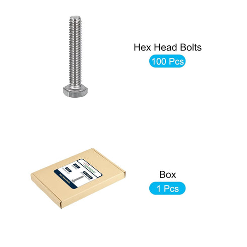 Hex Bolts (1/4-20x1-1/2") 100Pcs, 304 Stainless Steel Fully Threaded Hex Head Screw Bolt Machine Screws for Furniture