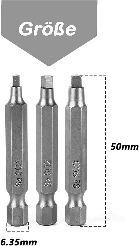 Mesee 9Pcs Square Head Screwdriver Bits, 1/4 Inch Hex Shank, S2 Steel Magnetic Set, 50mm Length