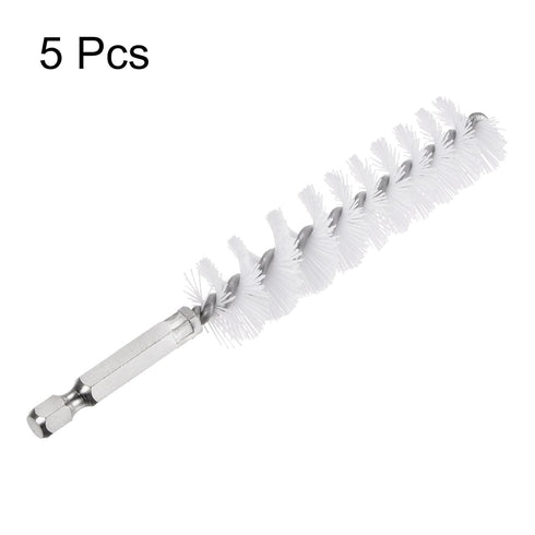 5Pcs Nylon Bore Brush 19mm Dia Cleaning Twisted Wire Brush with Handle, 1/4 Inch Hex Shank
